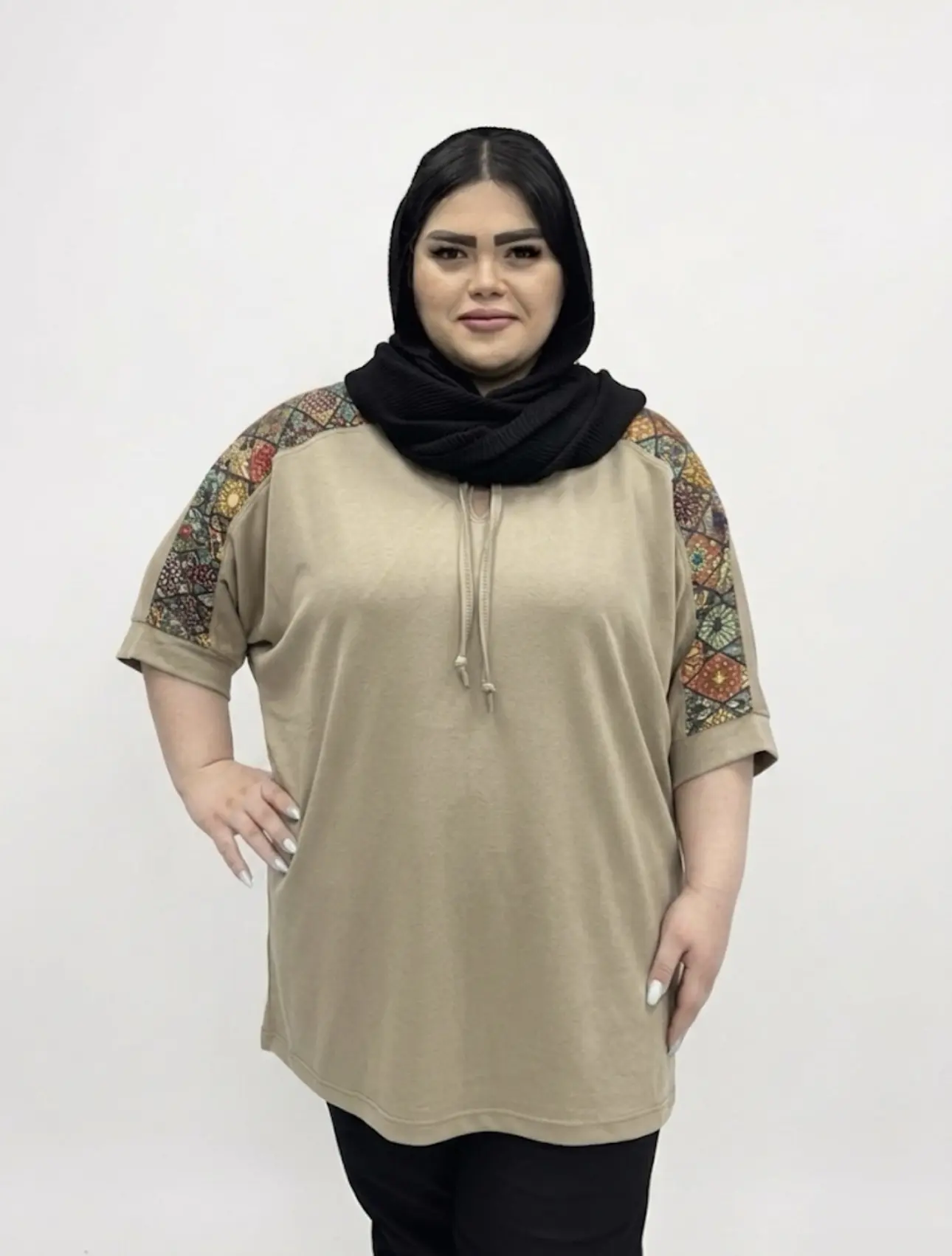 تونیک آستین کوتاه سایز بزرگ زنانه مدل خرجکار سنتی